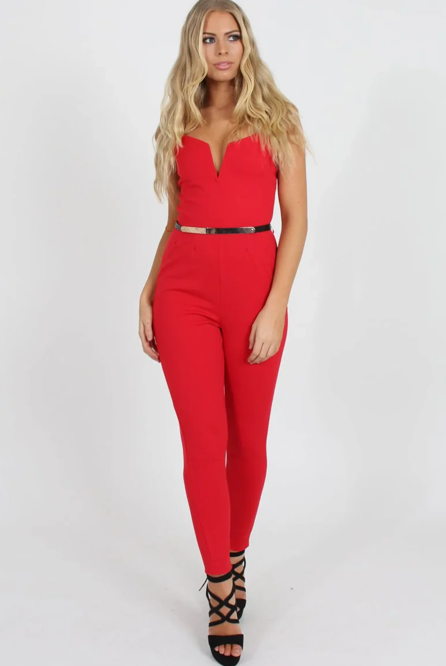 Rebellious Fashion Jona Red V Front Jumpsuit