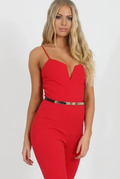 Rebellious Fashion Jona Red V Front Jumpsuit