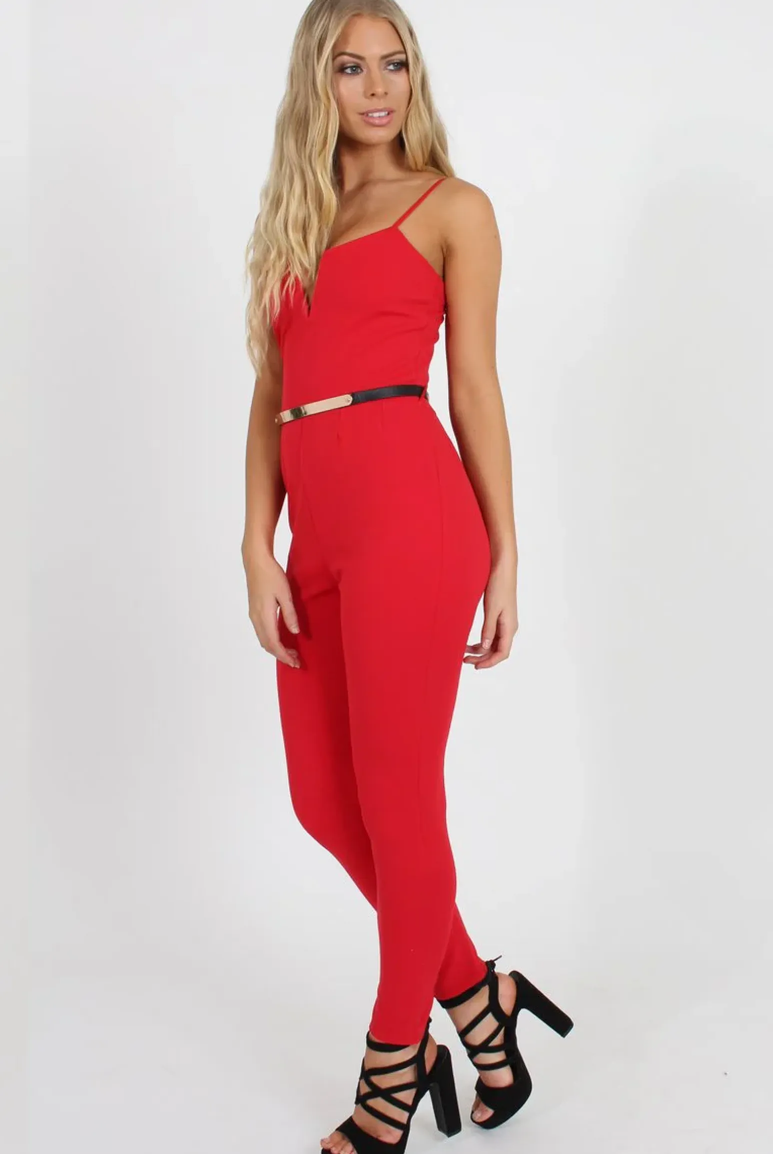 Rebellious Fashion Jona Red V Front Jumpsuit