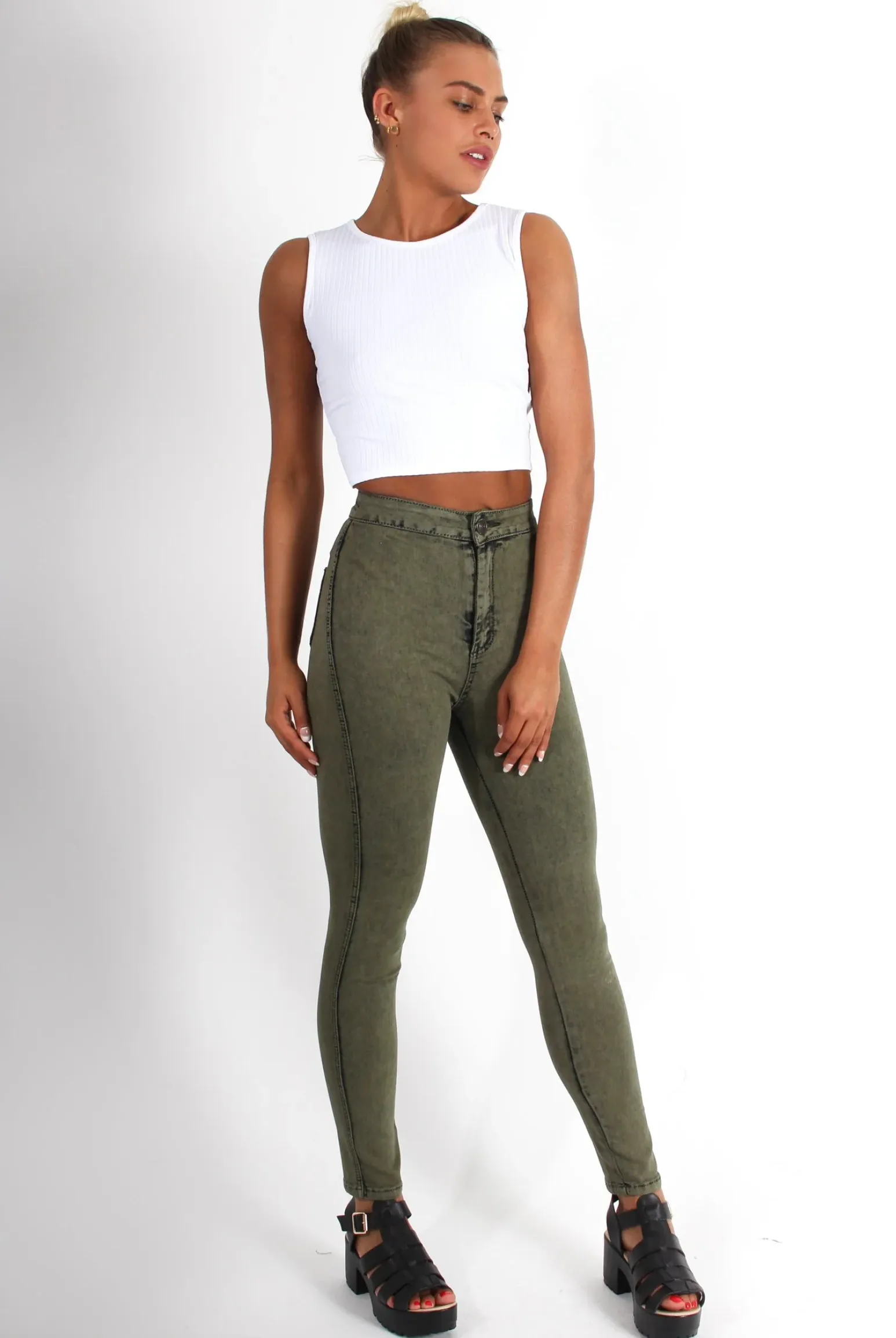 Rebellious Fashion Joy Khaki High Waisted Supper Skinny Jeans