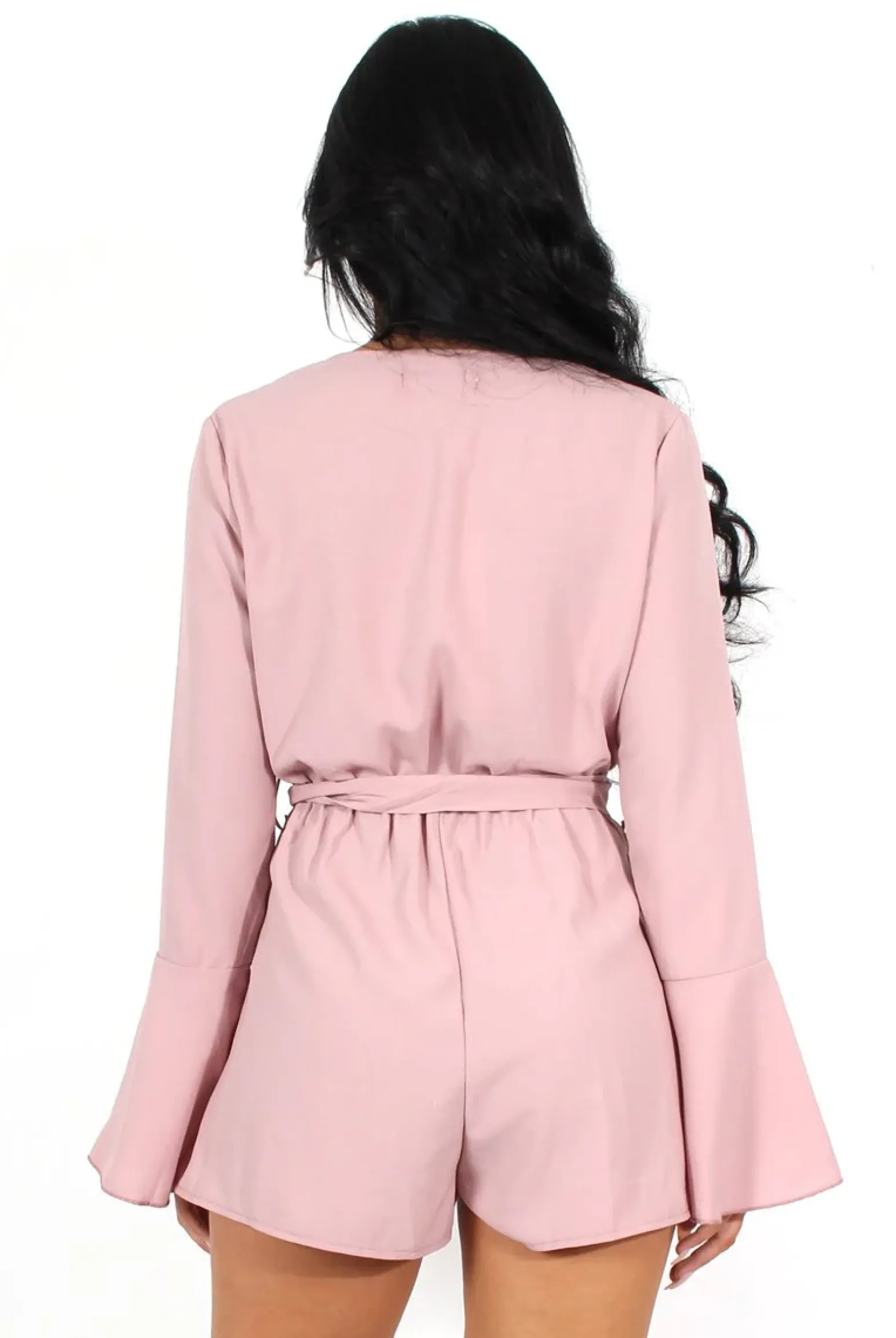 Rebellious Fashion Julia Mauve Bell Sleeve Tie Waist Playsuit