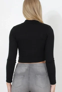 Rebellious Fashion Karina Black High Neck Crop Top