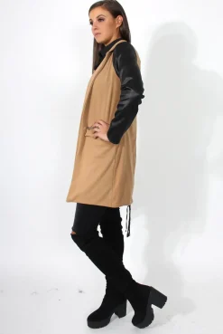Rebellious Fashion Karina Camel PU Long Jacket