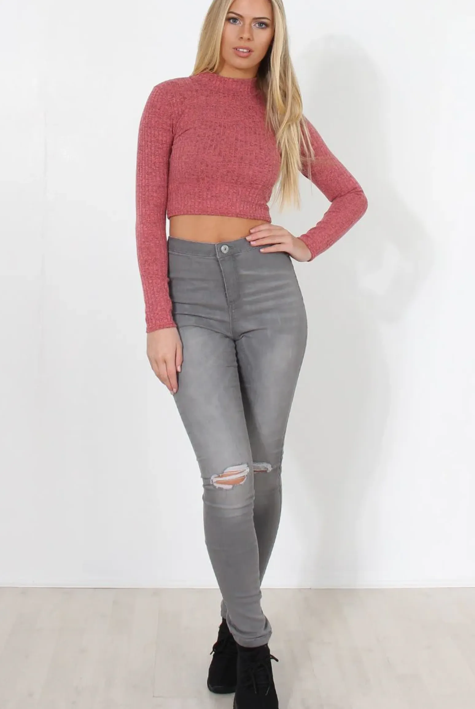 Rebellious Fashion Karina Coral High Neck Crop Top