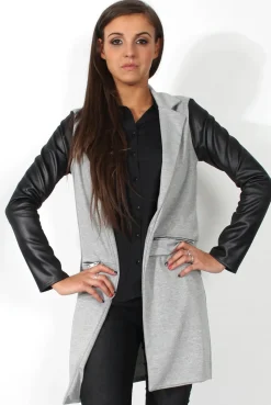 Rebellious Fashion Karina Grey PU Long Jacket