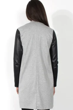 Rebellious Fashion Karina Grey PU Long Jacket