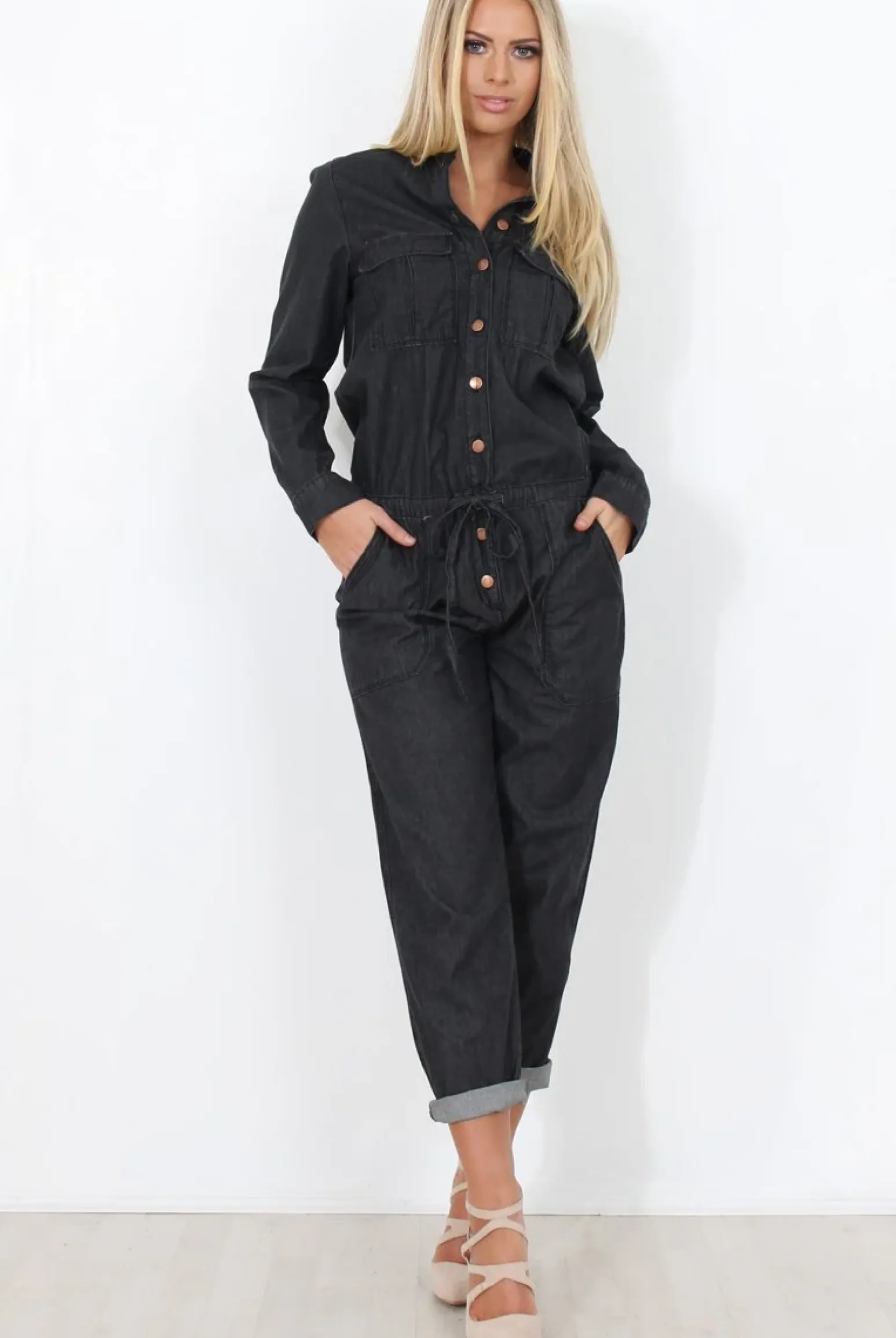 Rebellious Fashion Kath Black Denim Jumpsuit