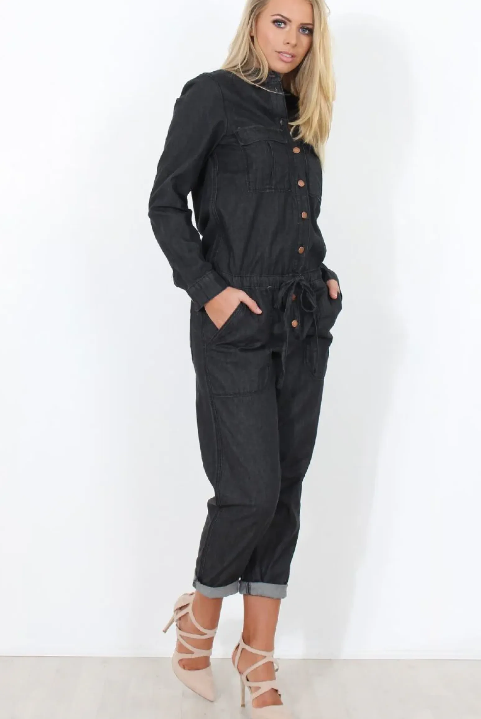 Rebellious Fashion Kath Black Denim Jumpsuit