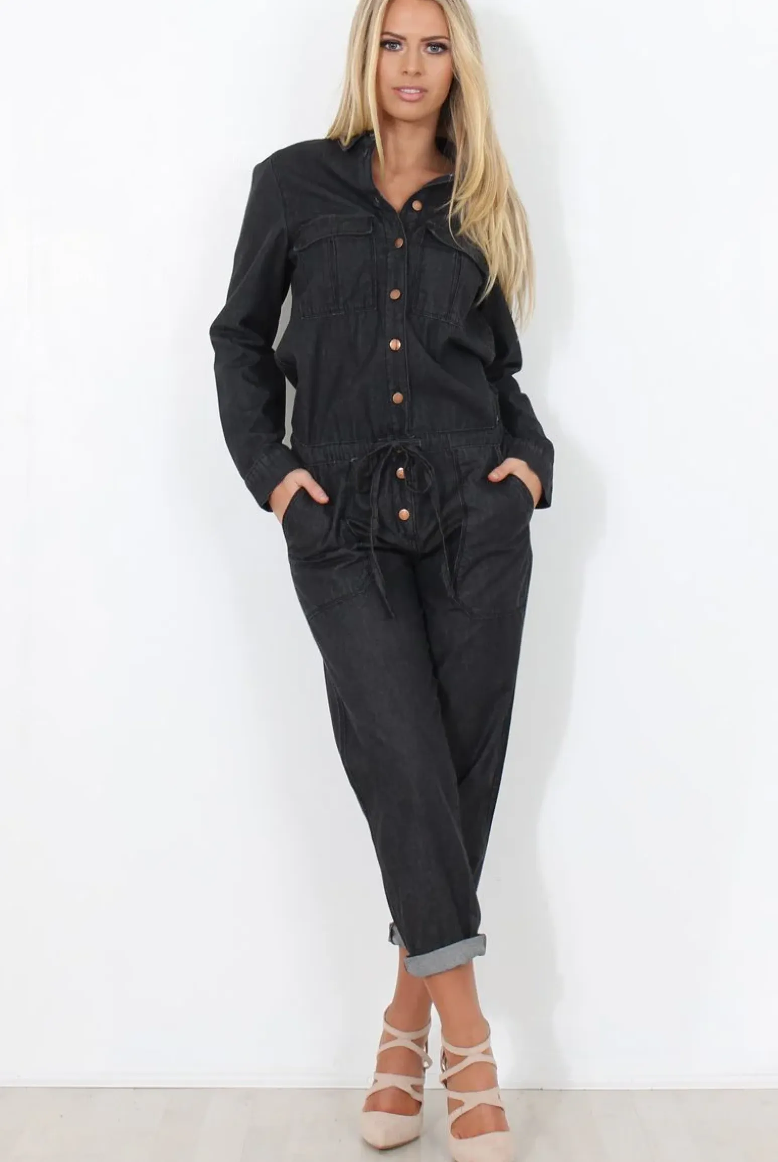 Rebellious Fashion Kath Black Denim Jumpsuit
