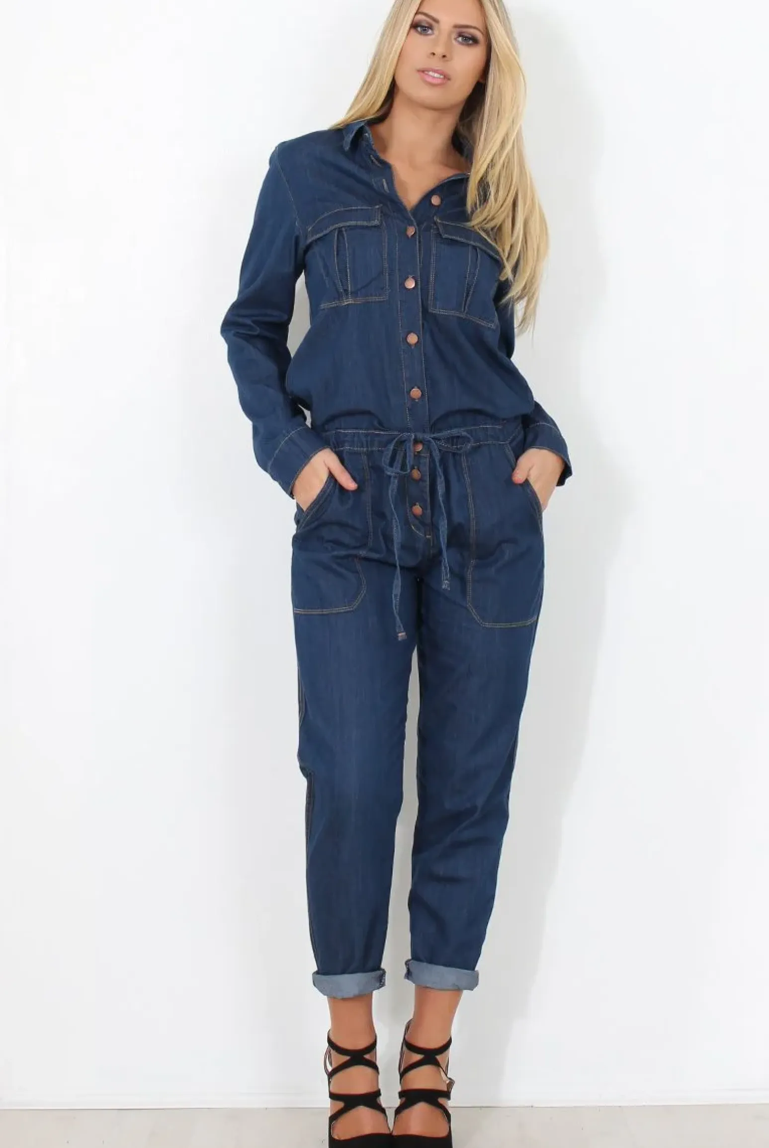 Rebellious Fashion Kath Mid Blue Denim Jumpsuit