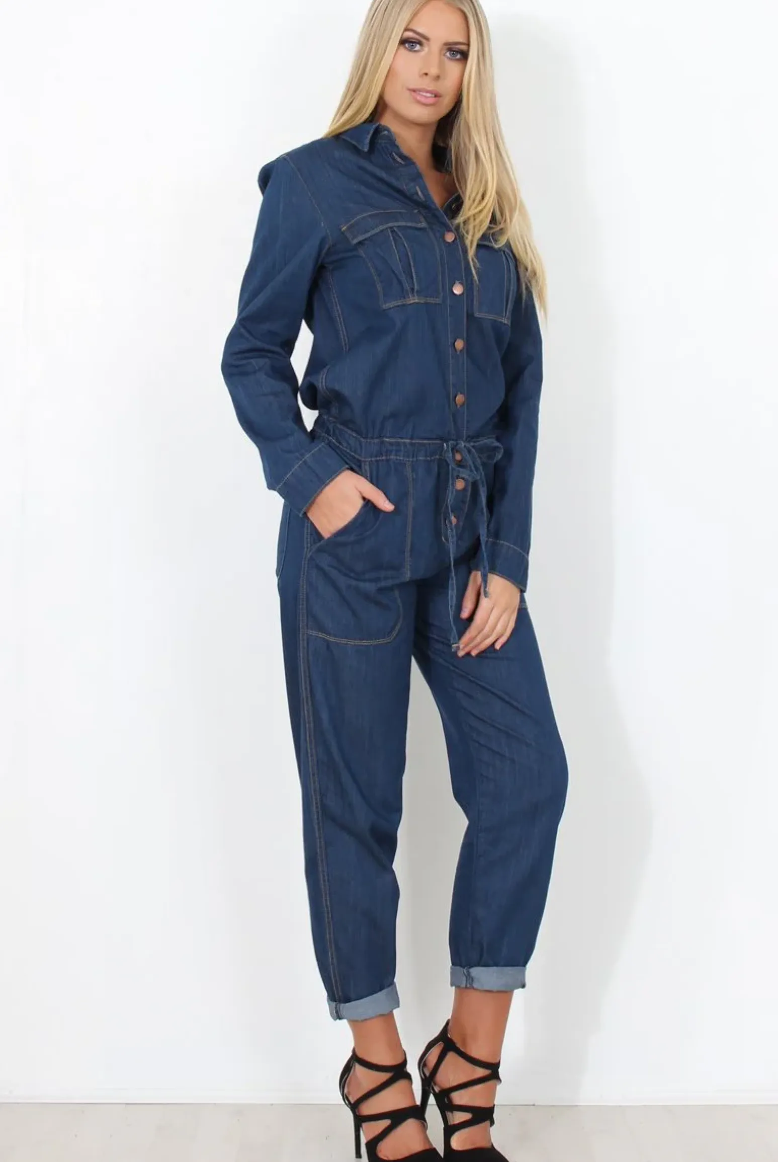 Rebellious Fashion Kath Mid Blue Denim Jumpsuit