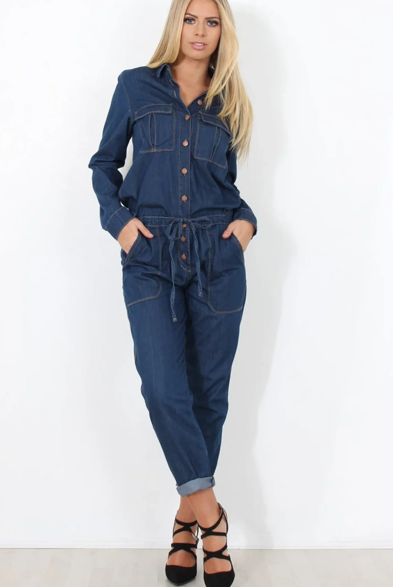 Rebellious Fashion Kath Mid Blue Denim Jumpsuit