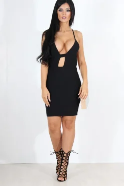 Rebellious Fashion Kayla Black Cut Out Plunge Mini Dress