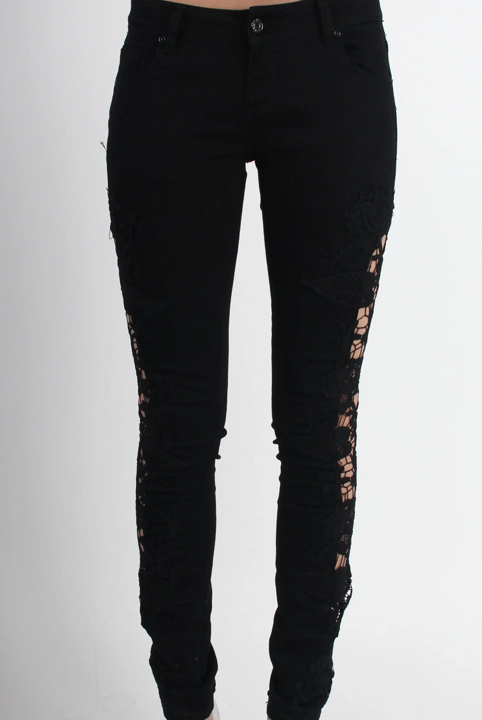 Rebellious Fashion Kayleigh Black Side Lace Skinny Jeans