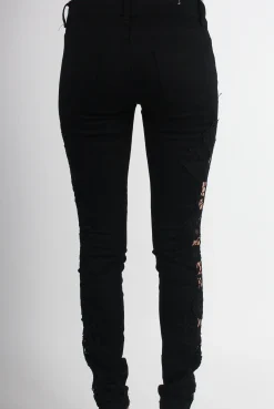 Rebellious Fashion Kayleigh Black Side Lace Skinny Jeans