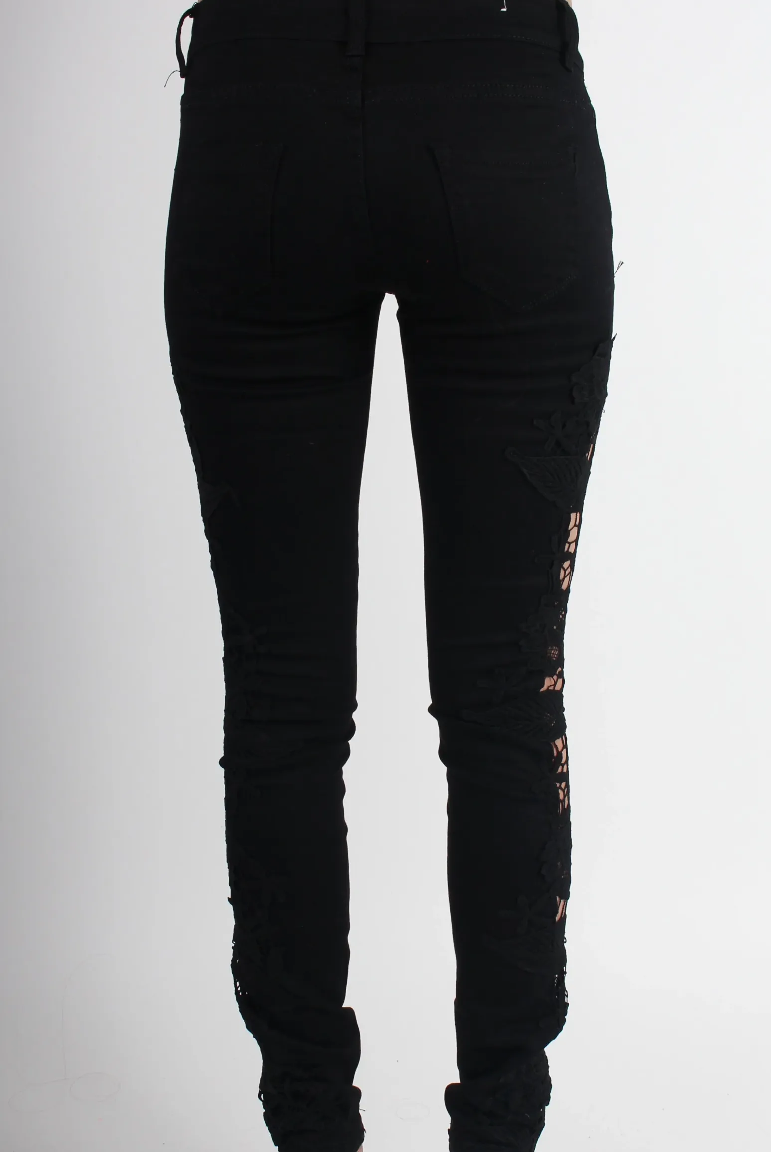 Rebellious Fashion Kayleigh Black Side Lace Skinny Jeans