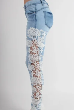 Rebellious Fashion Kayleigh Side Lace Skinny Jeans