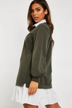 Rebellious Fashion Khaki Oversized Jumper Shirt Dress - Islah
