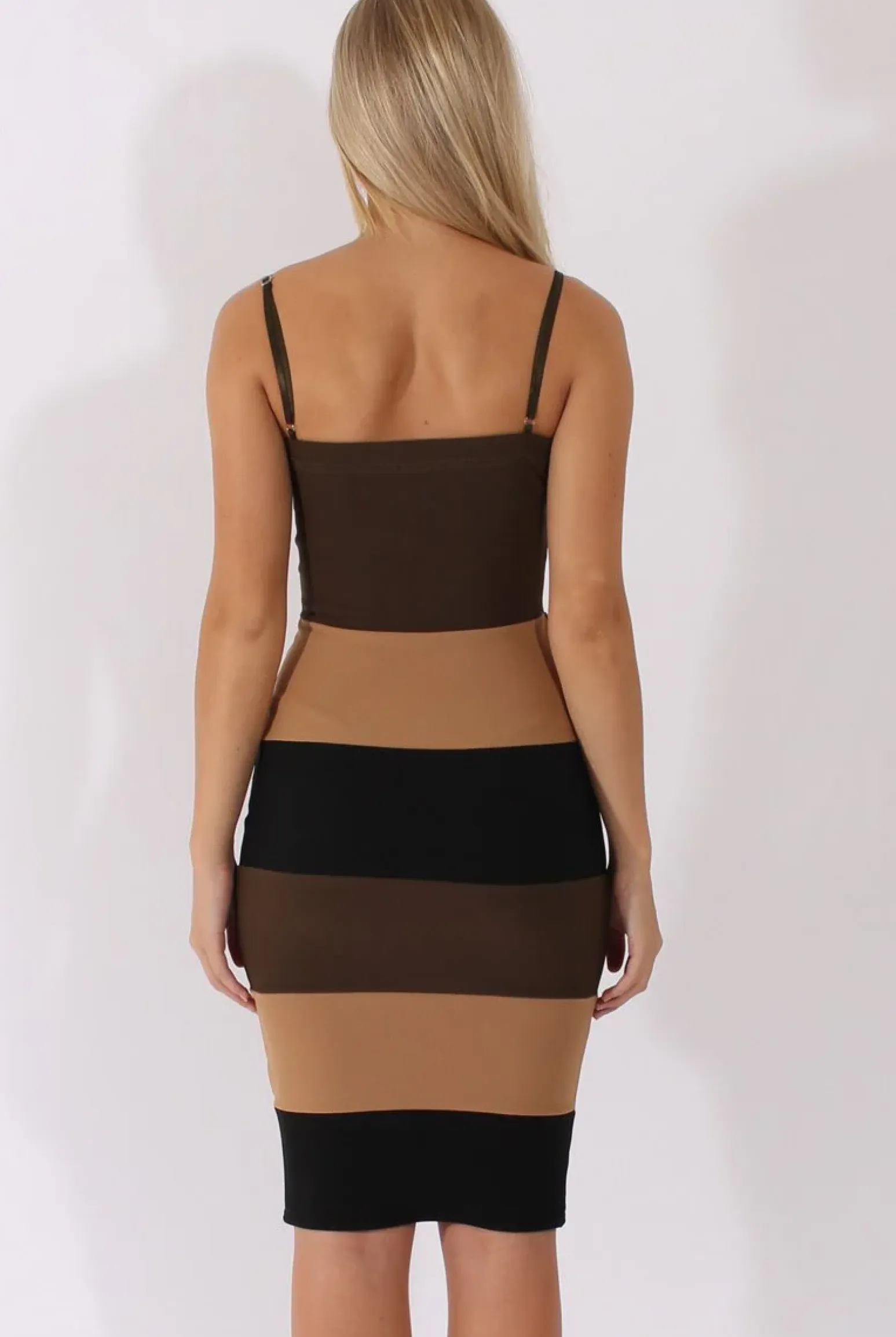 Rebellious Fashion Khaki & Camel V-Front Midi Dress - Helene