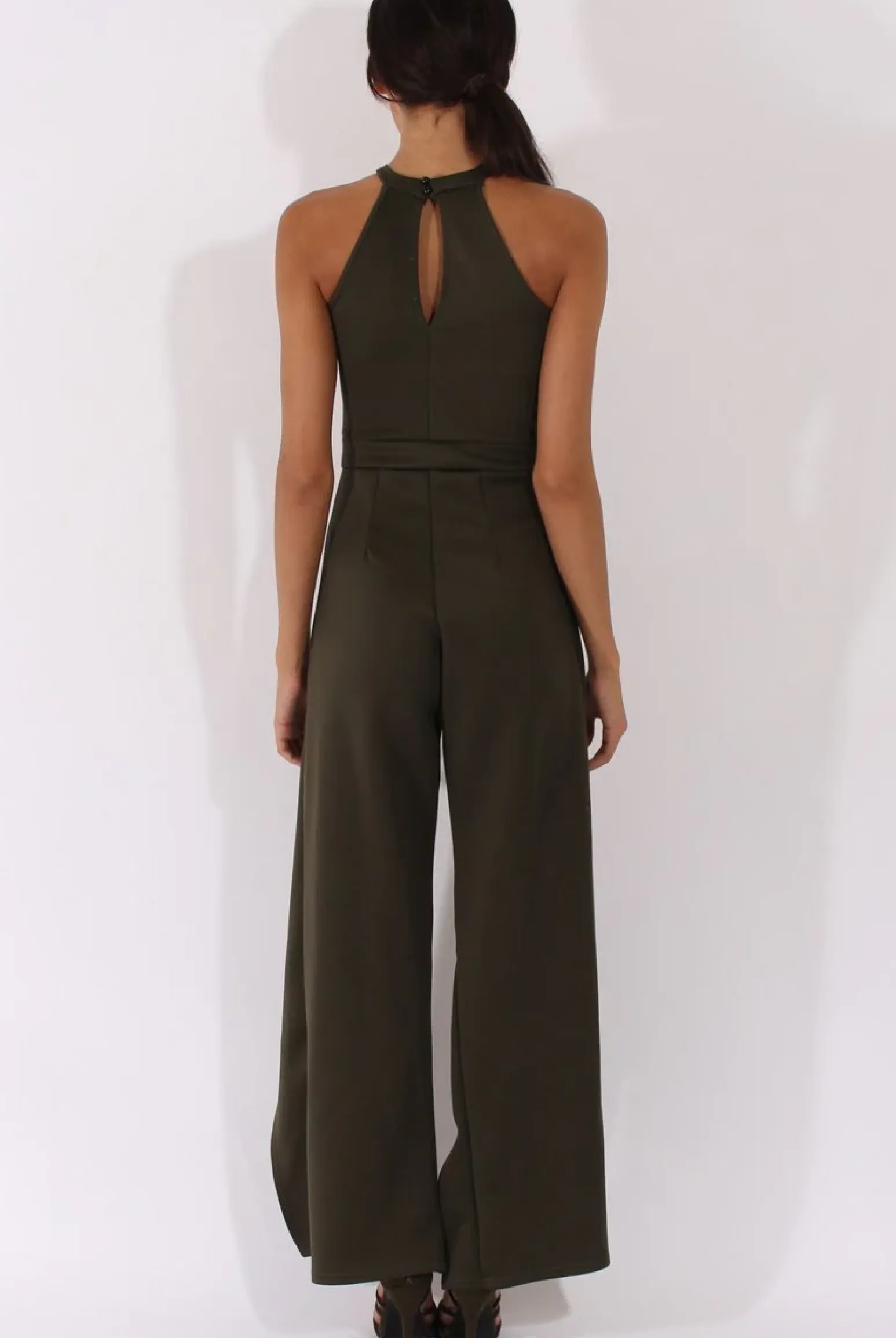 Rebellious Fashion Khaki Bandeau Choker Split Detail Jumpsuit - Rosy