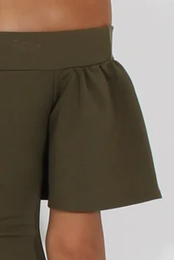 Rebellious Fashion Khaki Bardot Bodycon Midi Dress - Cecilia