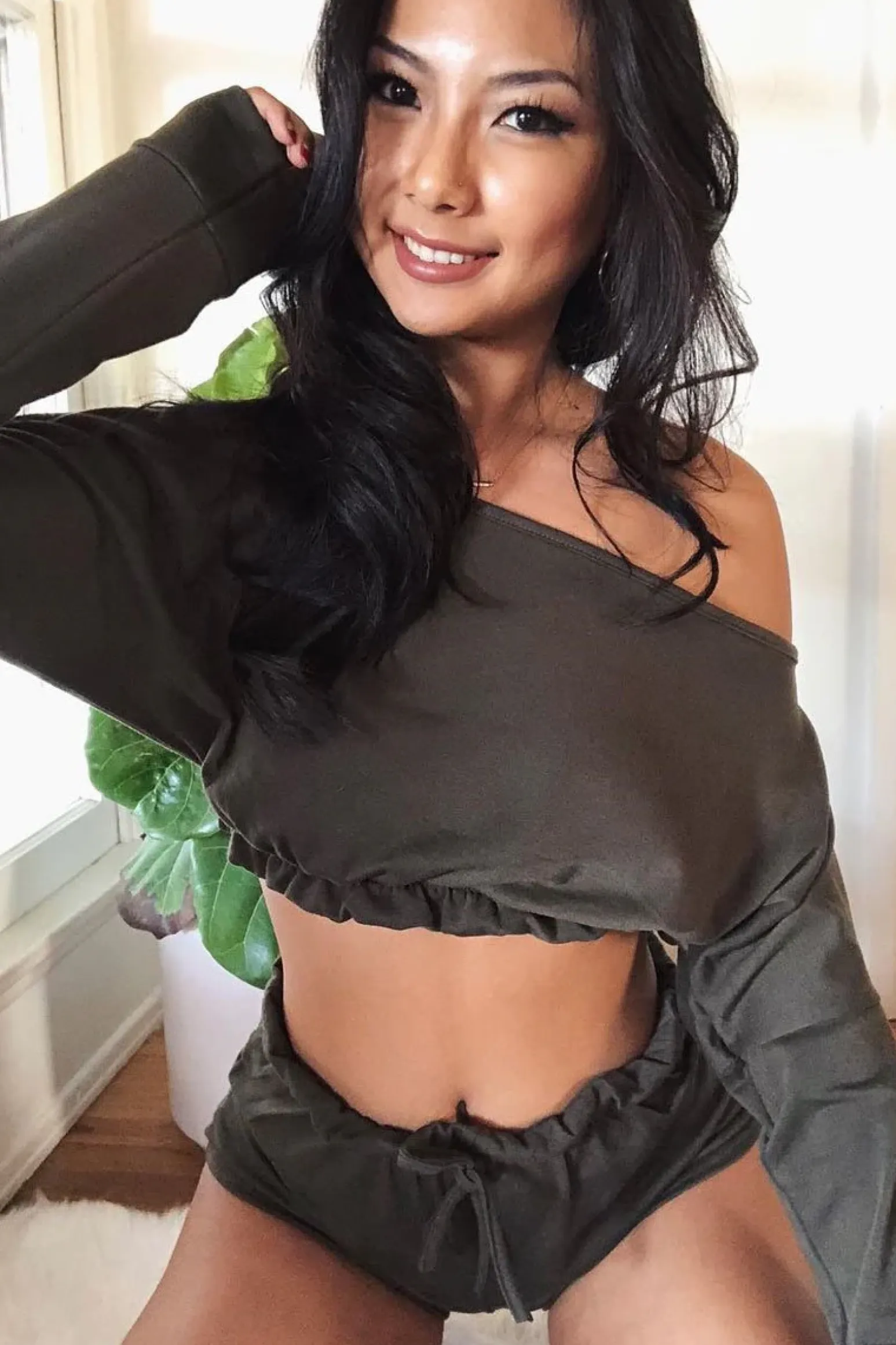 Rebellious Fashion Khaki Bardot Co-ord Set - Prina