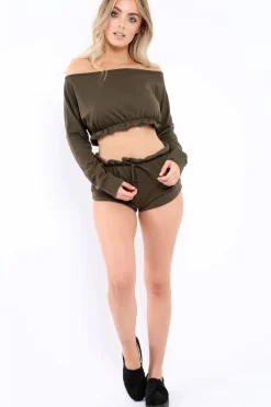 Rebellious Fashion Khaki Bardot Co-ord Set - Prina