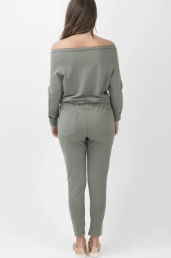 Rebellious Fashion Khaki Bardot Distressed Jumpsuit - Bethan