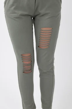 Rebellious Fashion Khaki Bardot Distressed Jumpsuit - Bethan