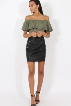 Rebellious Fashion Khaki Bardot Frill Layer Bodysuit - Olga