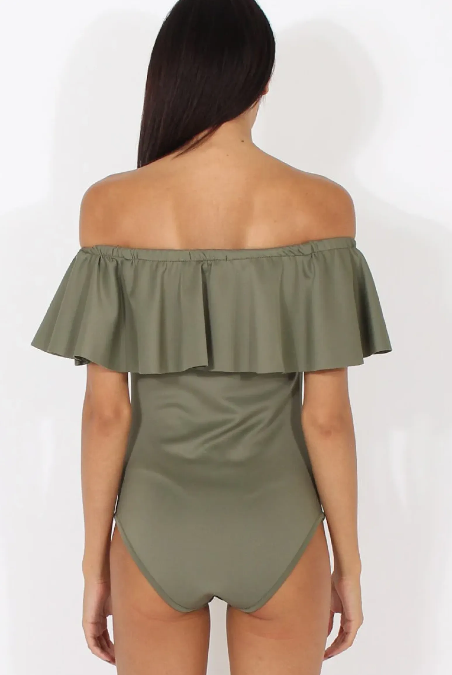 Rebellious Fashion Khaki Bardot Frill Layer Bodysuit - Olga