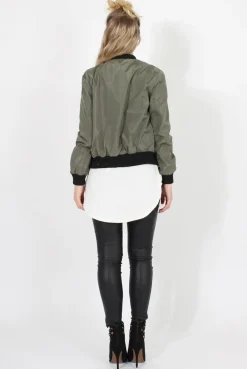 Rebellious Fashion Khaki Black Zip Bomber Jacket - Minah