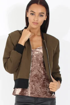 Rebellious Fashion Khaki Bomber Jacket - Maisie