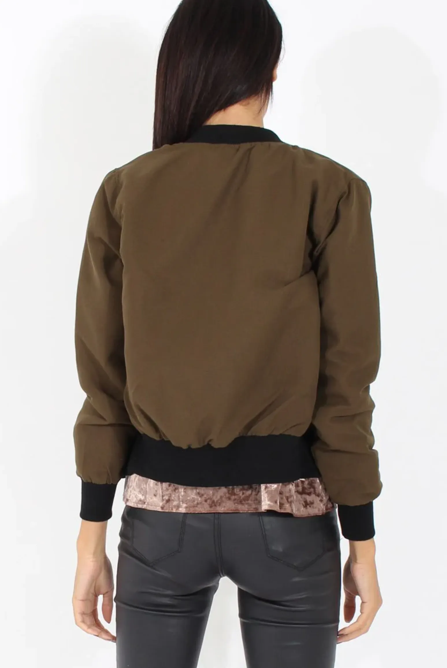 Rebellious Fashion Khaki Bomber Jacket - Maisie