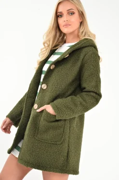 Rebellious Fashion Khaki Borg Button Front Hooded Coat - Idaliz