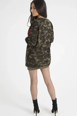 Rebellious Fashion Khaki Camo Eagle Jumper Dress - Maria