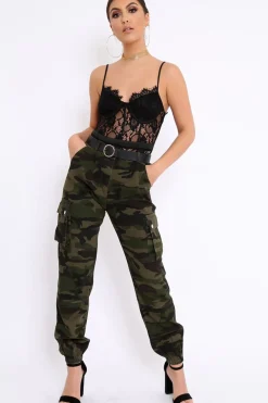 Rebellious Fashion Khaki Camo Printed Cargo Trousers - Vivi