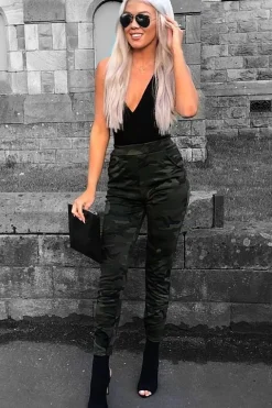 Rebellious Fashion Khaki Camo Print Trousers - Lyza