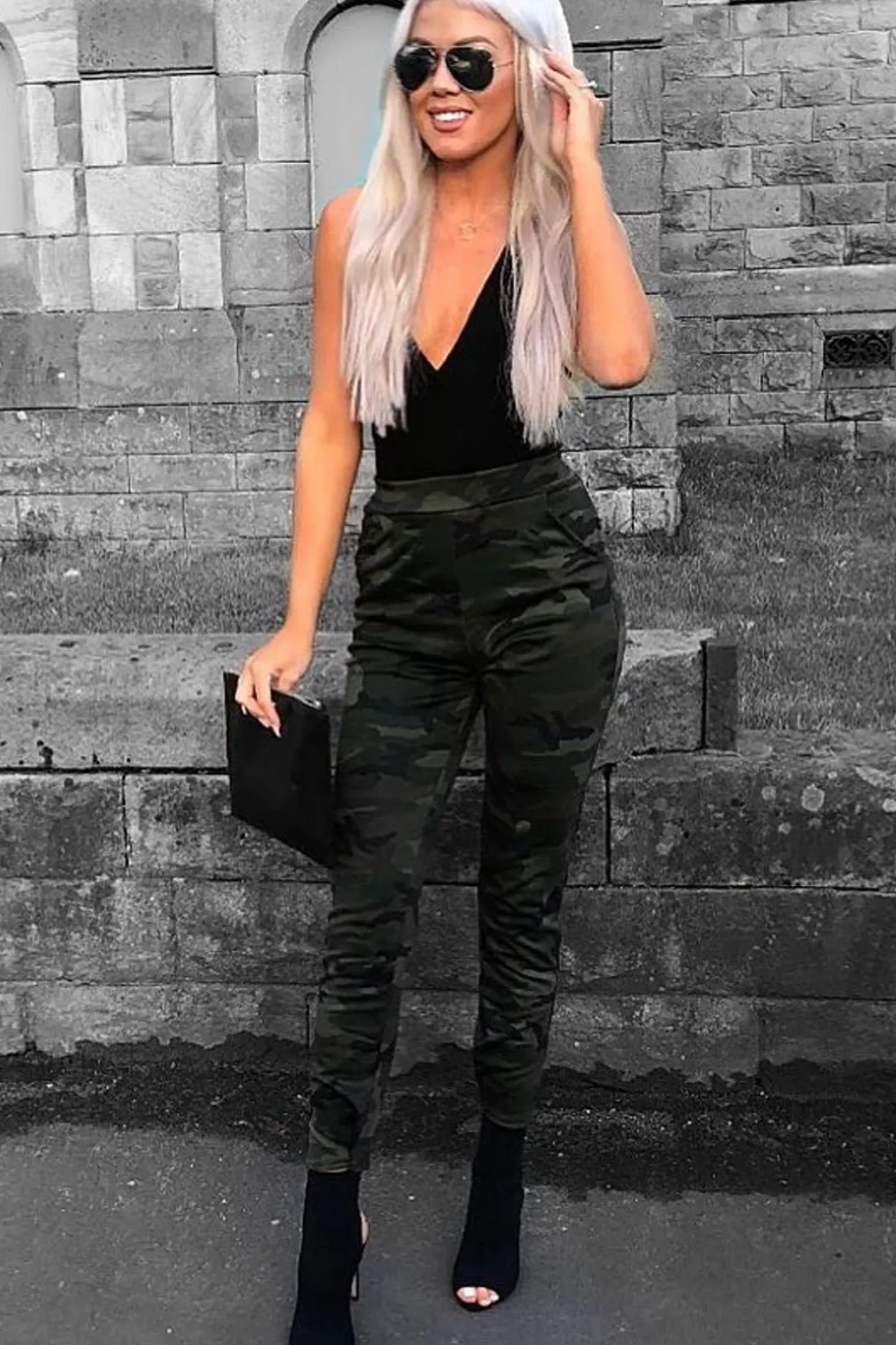 Rebellious Fashion Khaki Camo Print Trousers - Lyza