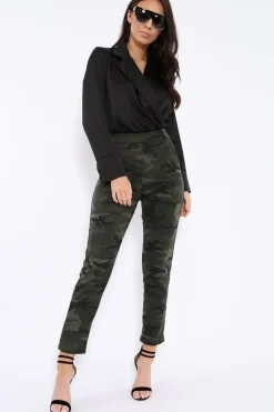 Rebellious Fashion Khaki Camo Print Trousers - Lyza