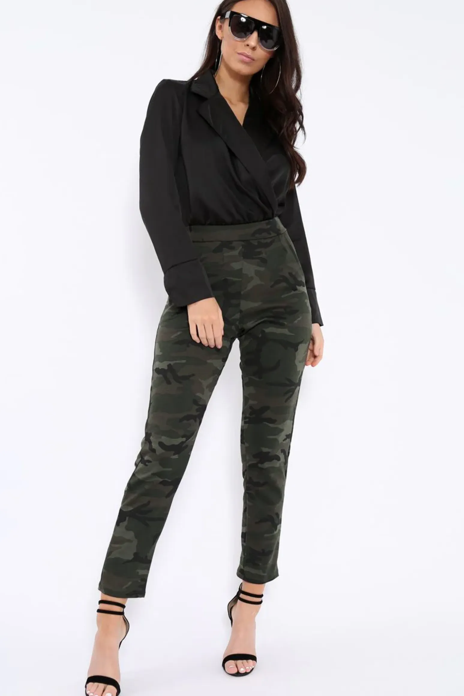 Rebellious Fashion Khaki Camo Print Trousers - Lyza