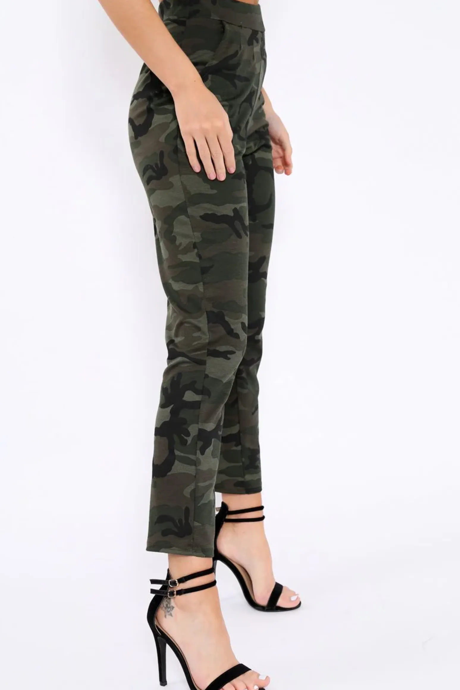Rebellious Fashion Khaki Camo Print Trousers - Lyza