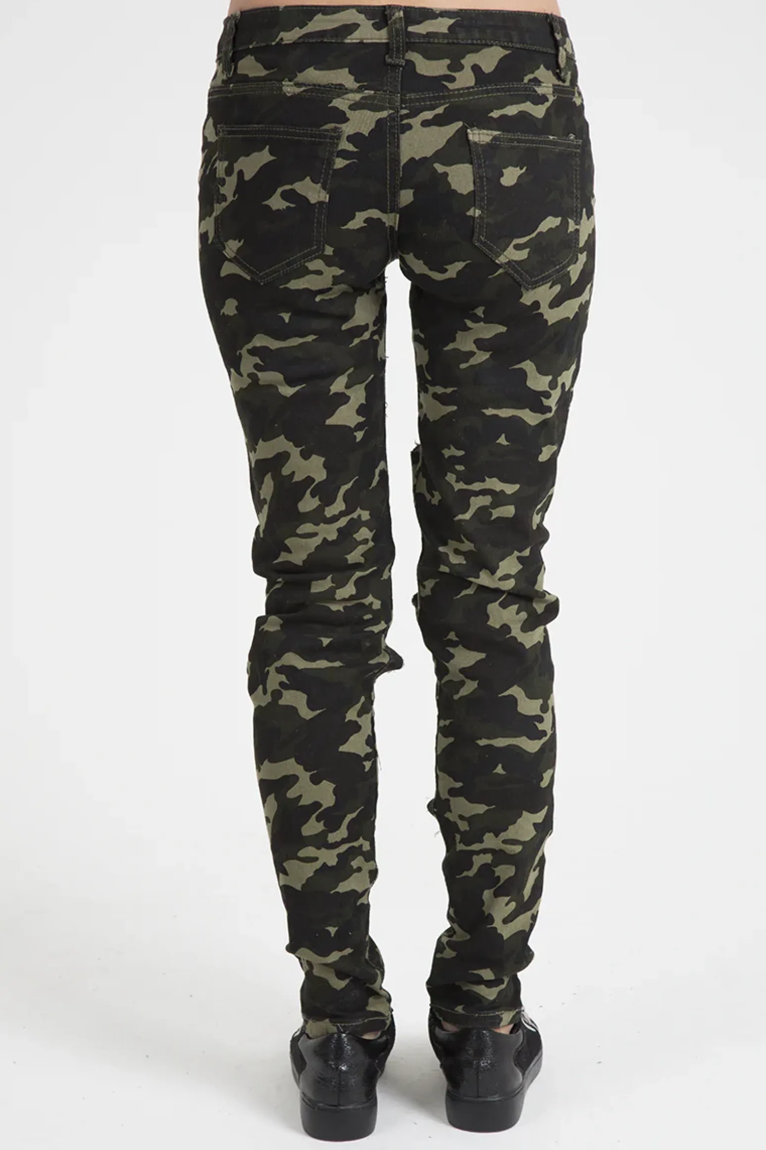 Rebellious Fashion Khaki Camo Studded Ripped Jeans - Christina