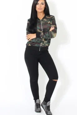 Rebellious Fashion Khaki Camouflage Bomber Jacket - Wendy