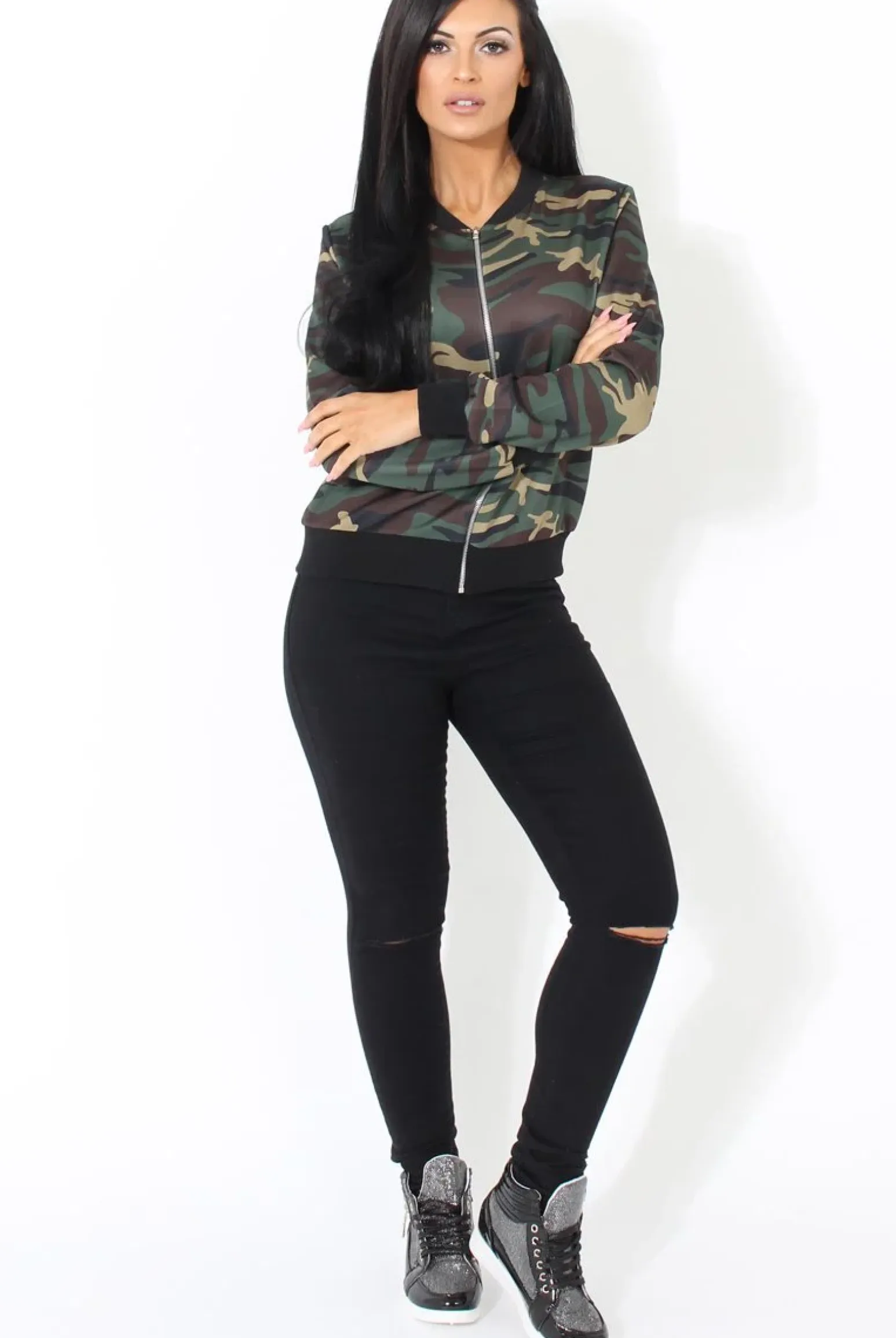 Rebellious Fashion Khaki Camouflage Bomber Jacket - Wendy