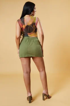 Rebellious Fashion Khaki Cargo Button Front Mini Skirt - Archie