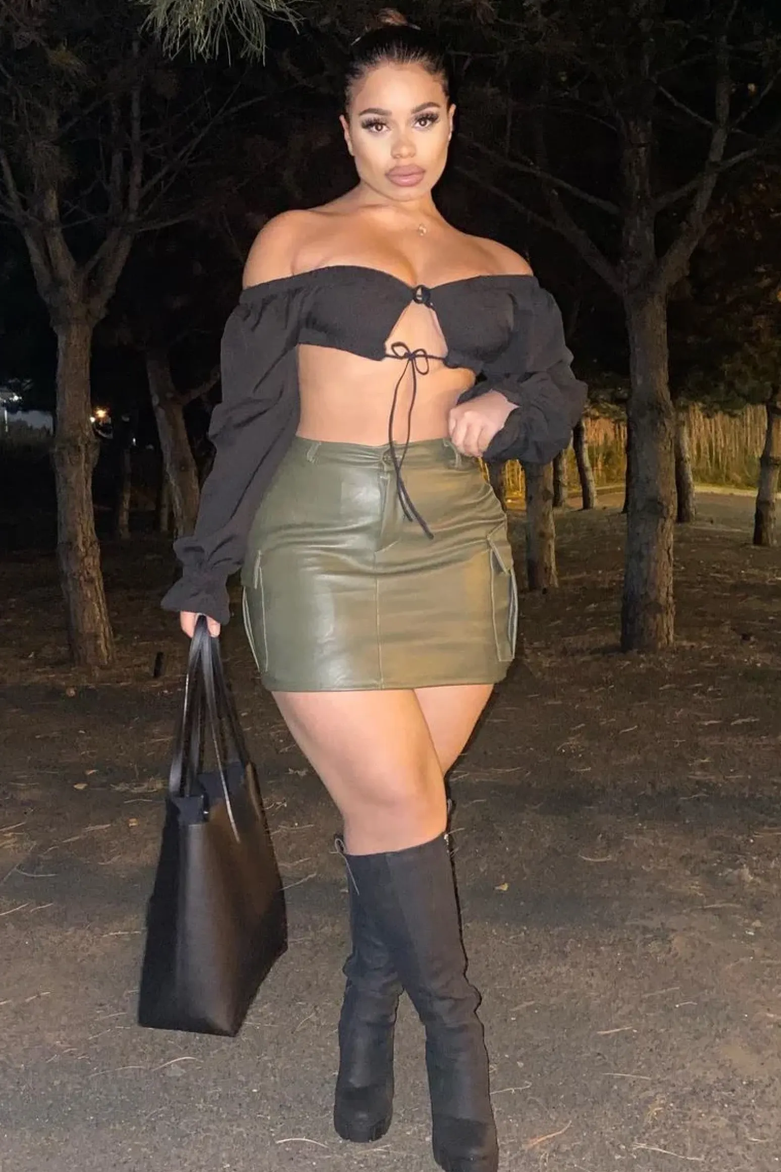 Rebellious Fashion Khaki Cargo Pocket Faux Leather Mini Skirt - Taylia