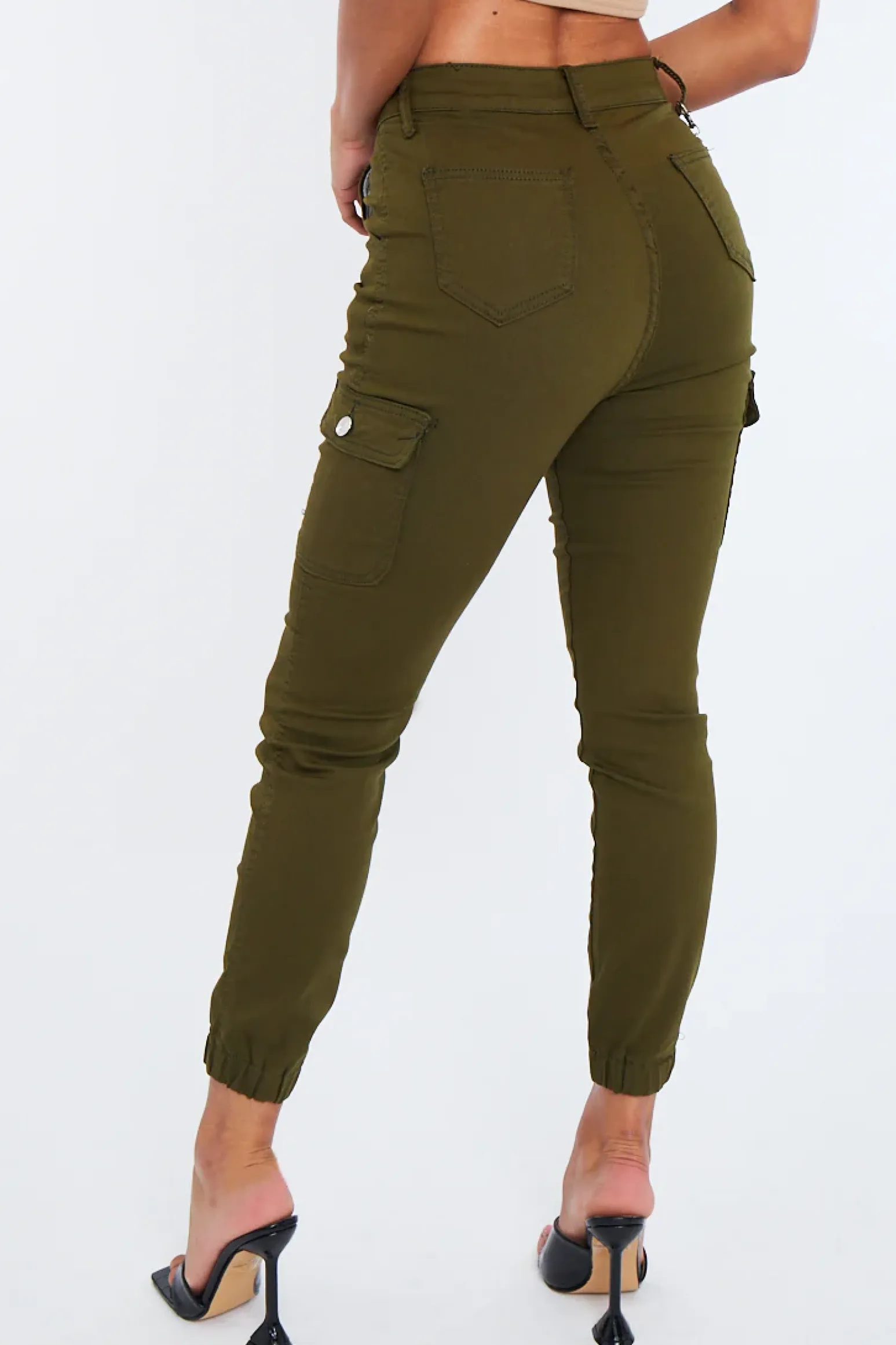 Rebellious Fashion Khaki Chain Detail Stretch Cargo Trousers - Nellie