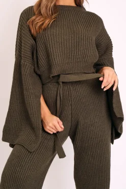 Rebellious Fashion Khaki Chunky Knit Loungewear Set - Harper