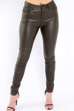 Rebellious Fashion Khaki Coated Skinny Jeans - Teya